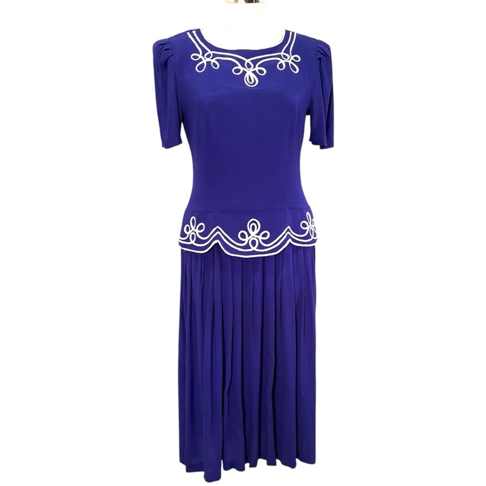 Vintage Midi Short Sleeve Flowy Soft Pleat Drop Waist Dress